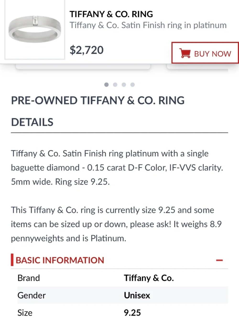 Charles Tiffany Setting Satin Finish Ring in Platinum with a Diamond, 5 mm wide